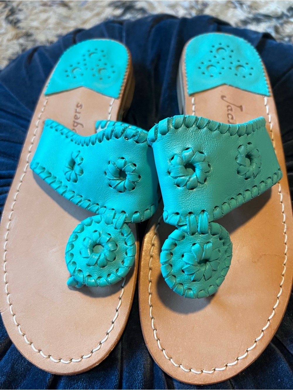 Jack Rogers Teal Leather Thong Sandals